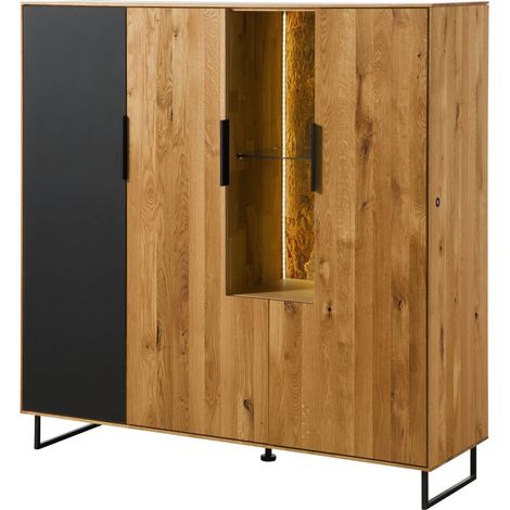 Highboard Wildeiche mit Glastür 142x43x145 natur geölt LINDAU 117