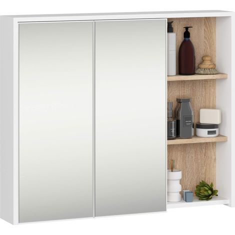 Pensile bagno con specchio VAMI Bianco, Sonoma Quercia 90 cm 2 ante 90x15x75 cm (1/5)