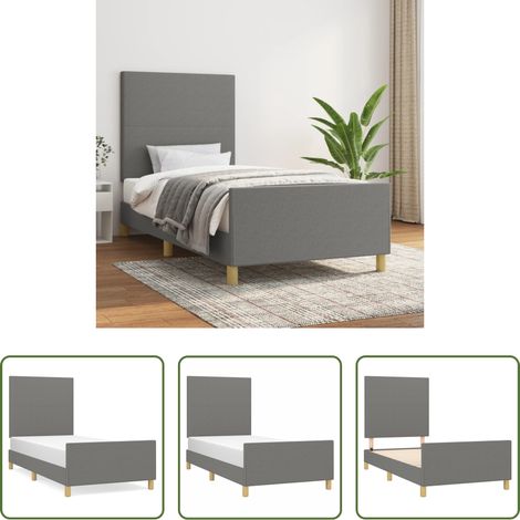Kopfteil - Bettgestell ohne Matratze Dunkelgrau 100x200 cm Stoff (1/5)