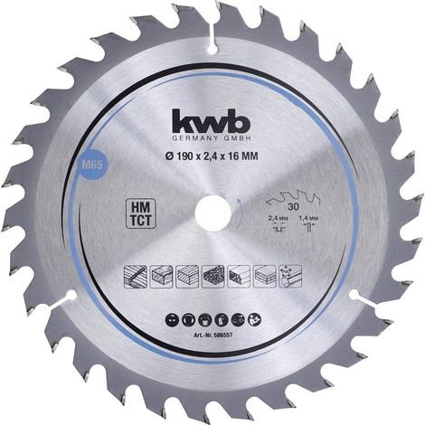 Lame de scie circulaire au carbure 190 mm – Ø alésage 16 mm – 30 dents pour bois dur – Coups propres et rapides – KWB