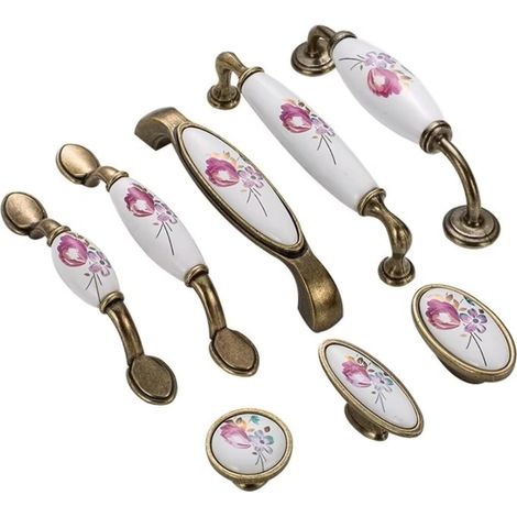 Poignée de porte en céramique cuivrée antique européenne, motif (1/2)