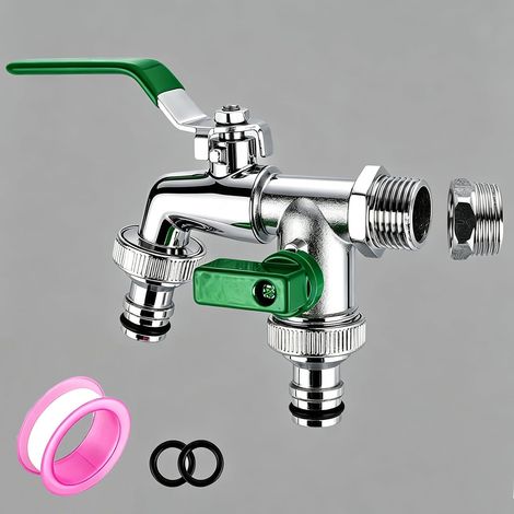 Premium Robinet à bille 3/4 Robinet ExterieurJardin 1/2 & 3/4- Robinet Jardin avec Adaptateur, Robinet d'eau Laiton Résistant à la Rouille et au Gel pour Jardin Machine à Laver Baril Pluie (1/5)