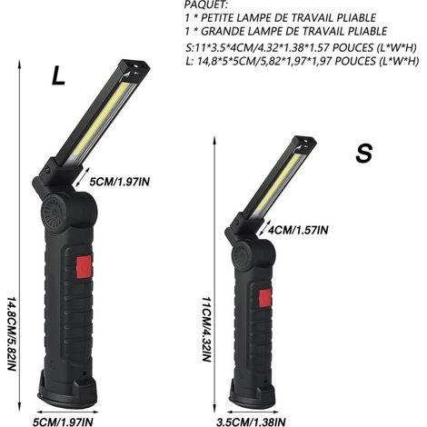 Lampe de Travail COB Baladeuse, Lampe LED Rechargeable 2PCS Torche Lampe de Poche avec Base Magnétique 5800LM Modes Lumière Blanche/Rouge Camping Lampe pour Garage, Camping, d'urgence (1/4)