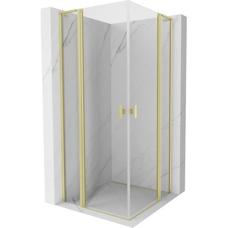 Mexen Mist L Duo cabine de douche pivotante 110 x 110 cm, transparent, or brossé - 8A4L-110-110-55-00 (1/5)