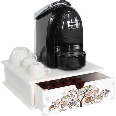 Lupia - Contenitore Cassetto Porta Capsule e Cialde caffè Cassetto ORGANIZER White TREE WHITE Albero della Vita 33x33 cm in legno per casa, cucina, angolo bar ufficio, multiuso (1/4)