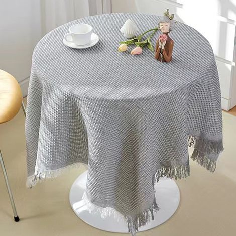 Nappe Ronde En Polyester À Franges - Style Campagnard - Pour Décoration De Table - Dimensions Uniques - ×1 (1/5)