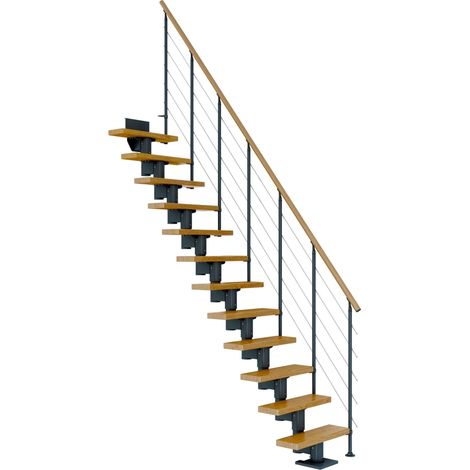 Dolle Mittelholmtreppe Dublin Gerade aus Eiche lackiert 71 cm breit für GH 222–270 cm UK Metall Anthrazit mitlaufende Edelstahlstäbe