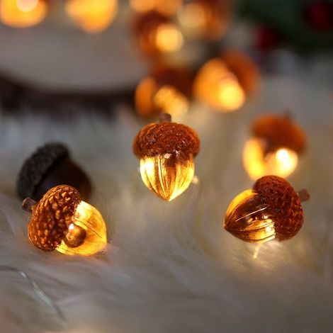 Guirnalda de luces decorativas con forma de bellota, 30 LED, 3 m, funciona con pilas, para uso interior y exterior, color ámbar, ideal para bodas, Acción de Gracias y Navidad. (1/5)