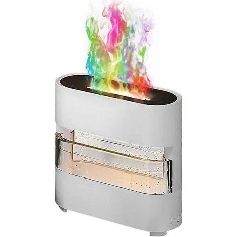 Humidificateur à effet flamme, diffuseur d'arômes « pluie et feu » coloré, 7 couleurs, blanc, idéal pour la chambre à coucher. (1/5)
