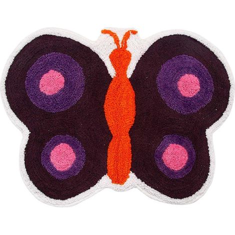 HOMESCAPES Kinderteppich lila Schmetterling 100% Baumwolle