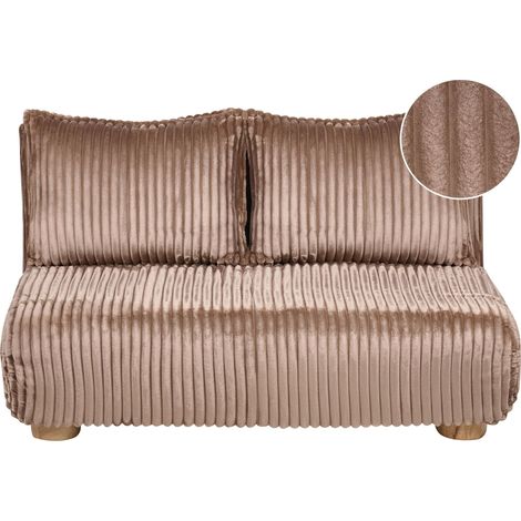 Sofa Bed Light Brown Corduroy Upholstery 2 Seater Wooden Legs Armless Kids Sofa Modern Style Living Room Kids Bedroom ABISKO (1/5)