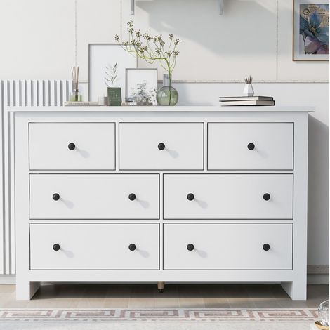 Aparador 152x40x89 cm moderno minimalista blanco con 7 cajones, gran capacidad (1/5)