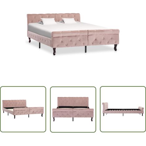The Living Store Bettgestell Rosa Samt 140x200 cm - Bettrahmen - Samtsofa - Doppelbett - Rosa Bett - Boxspringbetten (1/5)