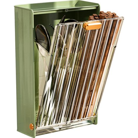 Support mural pour baguettes en plastique, égouttoir à baguettes, porte-ustensiles de cuisine vert, accessoire pour couverts et cuillères (1/5)