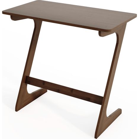 Bamboo Z-Shaped Spacious Sofa Side Table with Space-Saving Tabletop-Brown (1/5)