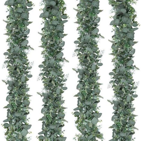 4x Künstliche Eukalyptus Girlande 180cm mit weißen Blüten, Deko-Ranke (1/5)