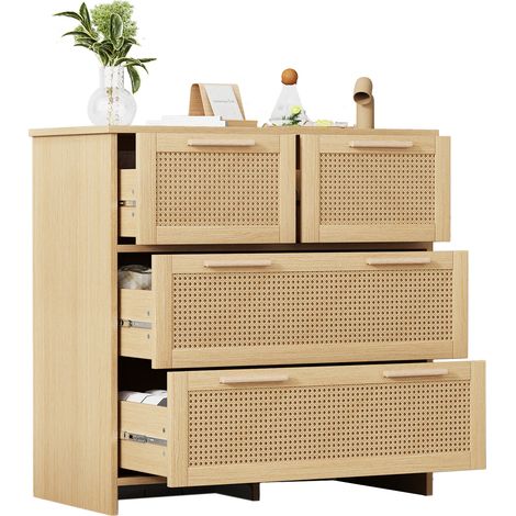 Commode  à 4 Tiroirs Et Poignées En Bois Massif, Pour Chambre Ou Salon, 80 X38 X80 Cm (1/5)