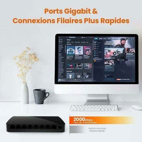 Commutateur réseau Gigabit 8 ports - - SG108 - 2000 Mbps - Duplex intégral - Plug and Play - Compact (1/4)