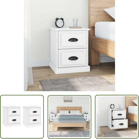 The Living Store Tables de chevet 2 pcs blanc 39x39x47,5 cm bois d'ingénierie - Table De Chevet - Meubles De Chambre - Armoire De Chevet - Commode - Design Moderne (1/5)
