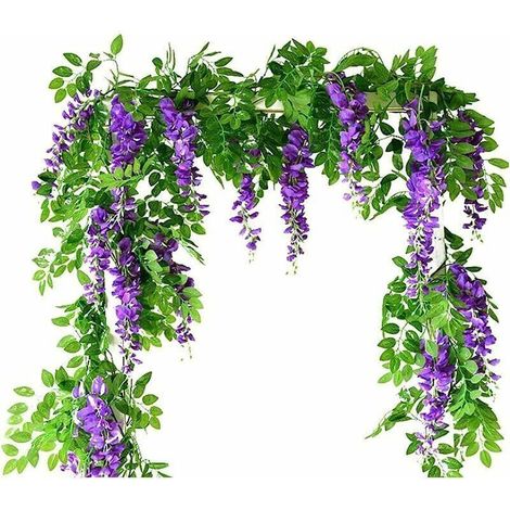 Guirlandes de glycine artificielles, lot de 2, fleurs artificielles en soie à suspendre, plantes artificielles pour jardin, mur, extérieur, verdure, jungle, fête, mariage, arche, décoration (1/5)