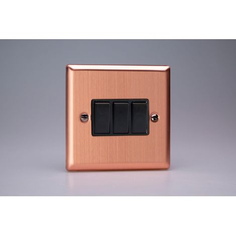 Varilight 3-Gang 10A Rocker Switch Brushed Copper Finish