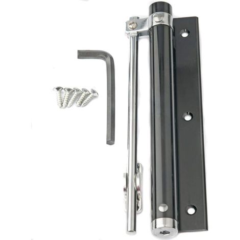 Leichter Türschließer aus Aluminium, federleicht, federbelastet, verstellbar, selbstmontierend, für den privaten und gewerblichen Gebrauch (180 mm, schwarz mit 5 Schrauben) – 1 Packung (1/4)