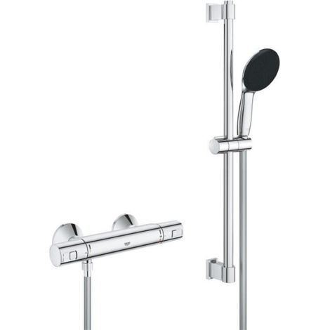 Grohe – Colonne de douche thermostatique 1 jet 11cm – Barre 60cm – Flexible lisse – Finition chromée – Technologie TurboStat (1/4)