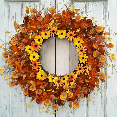 Couronne d'automne de 50,8 cm pour porte d'entrée avec tournesols - Couronne d'automne pour la maison, l'intérieur et l'extérieur (1/4)