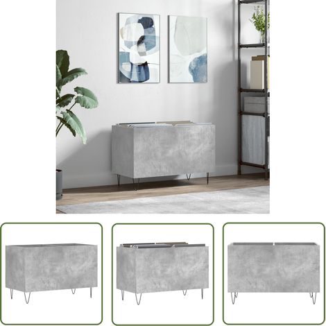 The Living Store Armoire à disques gris béton 74,5x38x48 cm bois d'ingénierie - Meuble Vinyle - Armoire Disque - Rangement Musique - Étagère Vinyl - Support Tournivelle (1/5)