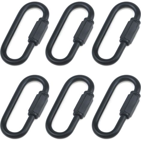 Maillon de chaîne robuste en forme de D — Maillon rapide M4 (4 mm) — Noir (Lot de 6)