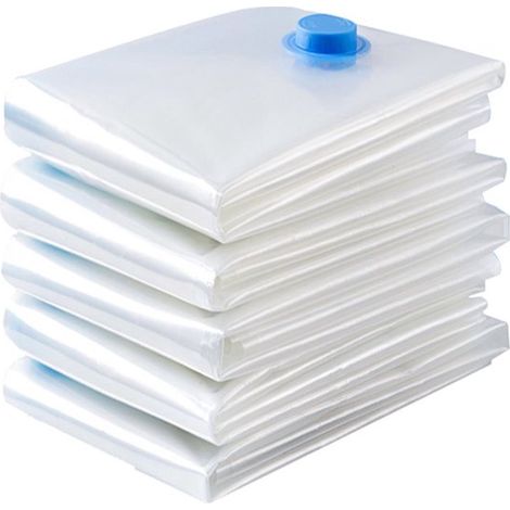 Lot de 5 sacs de rangement sous vide - sacs sous vide - sacs pour vêtements sous vide - Réutilisables - Sacs de rangement pour déménagement et voyage - Transparents - PA/PE - 50 × 70 cm (1/5)