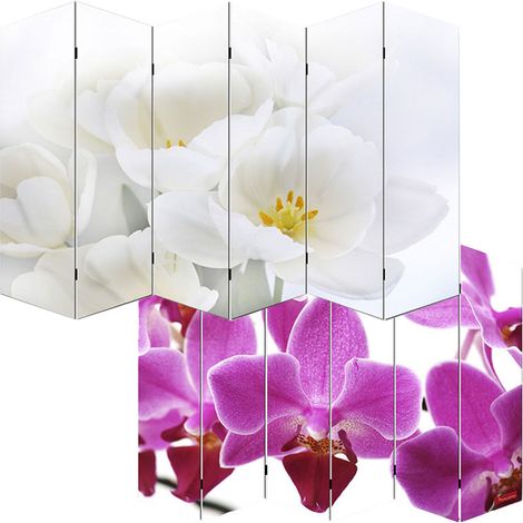 Paravento divisore doppia immagine separè decorativo 6 pannelli M68 180x240cm orchidee
