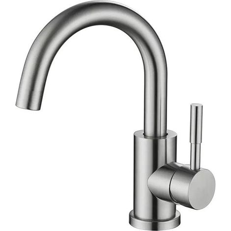 Grifo Lavabo 360°Giratorio, Mezclador Monomando de Baño Alto, Agua Fria y Caliente Disponible, Aireador Extraíble, Clásico Cromado, 60CM Manguera (1/4)