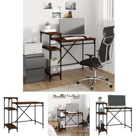 The Living Store Schreibtisch mit Regal Räuchereiche 105x50x90 cm Holzwerkstoff - Schreibtische (1/5)
