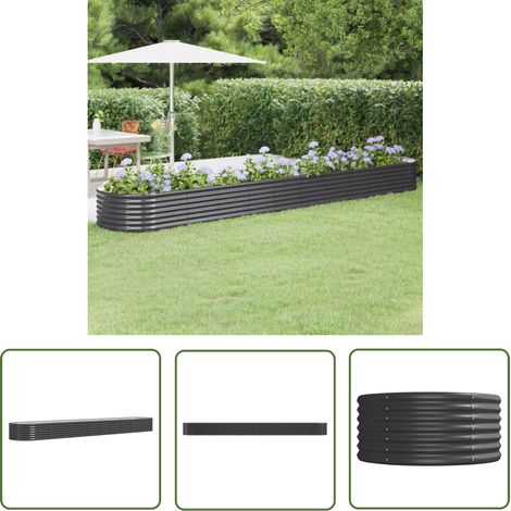 The Living Store Lit surélevé de jardin Acier enduit de poudre Anthracite - Jardiniere Surélevée - Bac À Fleurs - Pot De Fleurs Extérieur - Décoration Jardin - Plante Extérieure (1/5)
