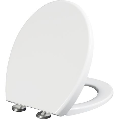 Sedile WC universale a forma di O con meccanismo di chiusura ammortizzata, bianco, facile da pulire, portata fino a 150 kg, 44 x 37 cm (1/5)