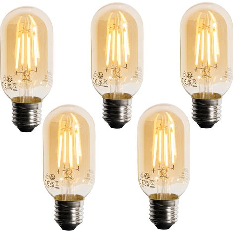 LUEDD Juego de 5 Bombilla LED regulable E27 dorada T45 4W 300 lm 2200K