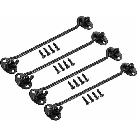 4pcs crochets à air noirs de 8 pouces avec vis épaissies crochets à air en acier inoxydable crochets de fenêtre crochets à ongles (1/5)
