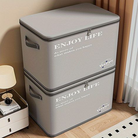Two 80L Foldable Storage Baskets with Double Zippers and Handles, suitable for wardrobe organization.