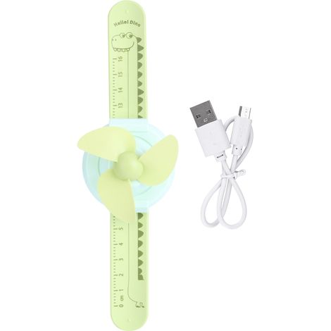 Montre Cartoon Mini Ventilateur de Poignet Enfant Réglable avec Règle et USB Charge Vert (1/5)