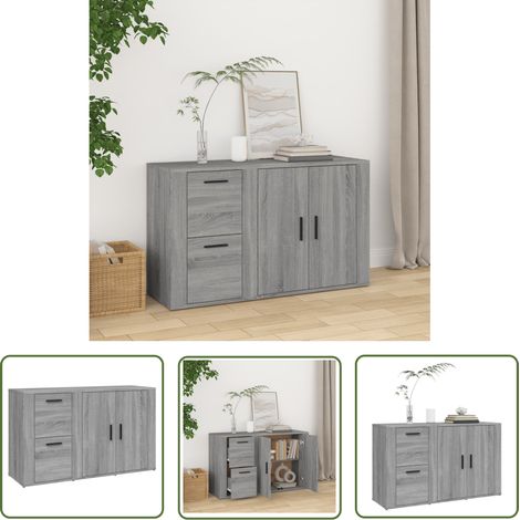 The Living Store Buffet Sonoma gris 100x33x59,5 cm Bois d'ingénierie - Buffet - Meuble De Rangement - Armoire - Commode - Salon (1/5)