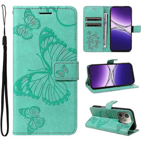 For Oppo A5 Pro 5G Wallet Case Floral Butterfly Imprinted Leather Phone Cover Stand - Green (1/5)