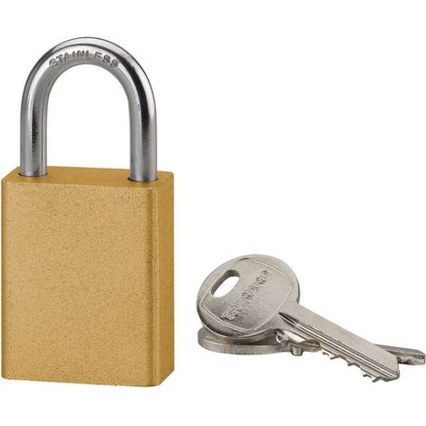 Cadenas à clé Cobble, aluminium, extérieur, anse inox, 38mm, jaune, 2 clés - (1/2)