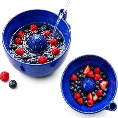 Lavabo giratorio automático frutas, BPA, Recipiente portátil lavar frutas, Recipiente automático lavar lavado rápido, 17x10cm, 1 Azul marino (1/5)