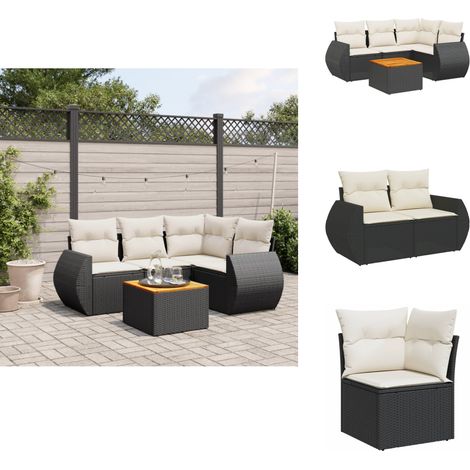 Salon de jardin 5 pcs avec coussins noir résine tressée - Ensemble Salon De Jardin - Meuble Extérieur - Résine Tressée - Rotin Synthétique - Mobilier De Jardin (1/5)