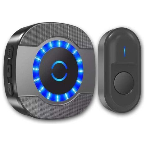 QORVA-Sonnette sans fil noire - Télécommande 300 m - Sonnette extérieure étanche - Système de sonnette 55 mélodies - Sonnette avec prise murale - Écran LED (1/4)