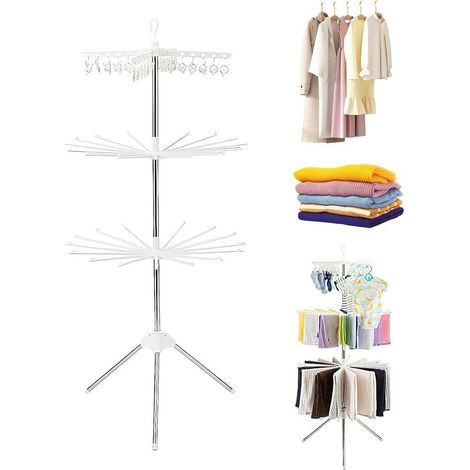 Étendoir à linge sur trépied, étendoir à linge pliable à 3 niveaux, porte-vêtements portables à l'intérieur, séchoir à linge avec rotation à 360 °, supports à linge pliables pour sécher les vêtements (1/5)