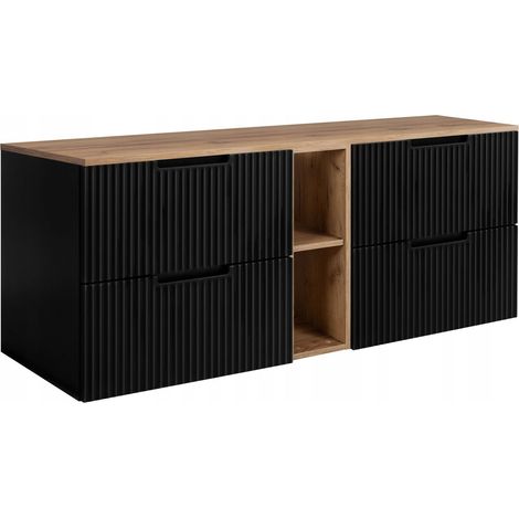 Vena Hängende Waschtischunterschrank - 140 cm - Schwarz und Eiche - Elegantes Design - Soft Close