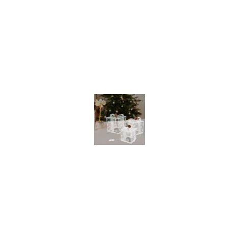 Set of 3 Christmas Lighted Gift Boxes, 50 Led Light Up Warm White PVC Present Box w/Pine Cones Snowflakes Ribbons & Bows for Xmas Tree Party Yard Holiday Indoor Outdoor Porch Decoration (1/5)