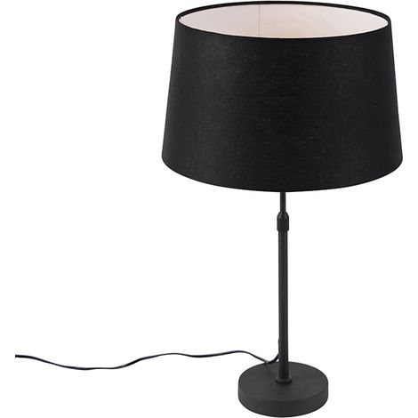 Tischlampe schwarz mit Leinenschirm schwarz 35 cm verstellbar - Parte